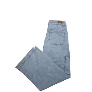 American Eagle High Rise Baggy Wide Leg Cargo Light Wash Jeans Womens Size 10
